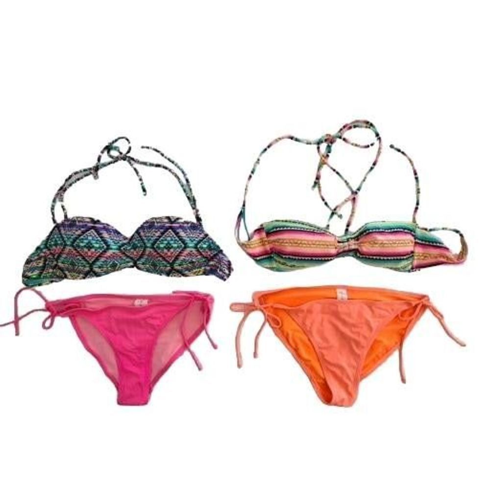 4-Piece Adjustable Bikini Sets Neon Colors Halter, pushup, strapless, ties M/L